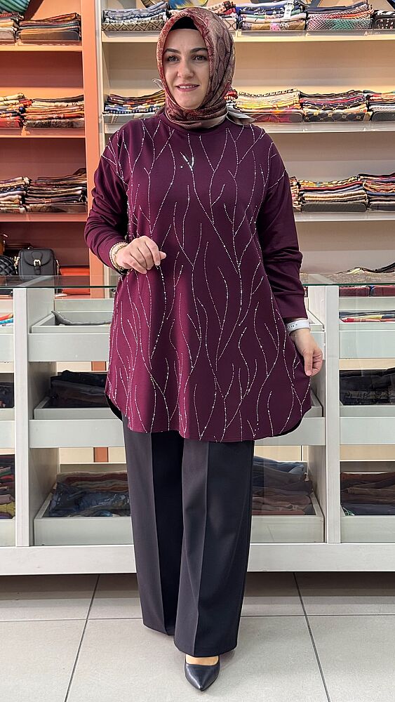 İkra Taşlı Battal Tunik Bordo /14401 