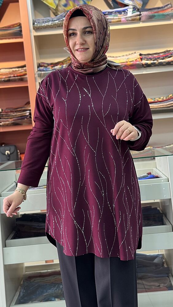 İkra Taşlı Battal Tunik Bordo /14401 