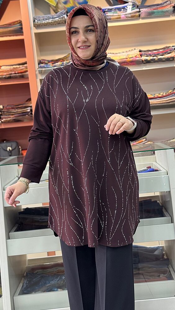 İkra Taşlı Battal Tunik Kahve/14401
