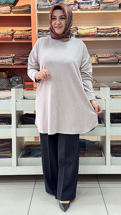 İZEL - İkra Taşlı Battal Tunik Taş /14401