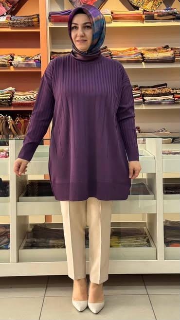  - İnce Çizgili Merserize Triko Tunik Mor/1825