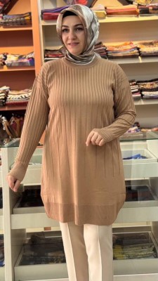 İnce Çizgili Merserize Triko Tunik Bisküvi/1825 - Thumbnail