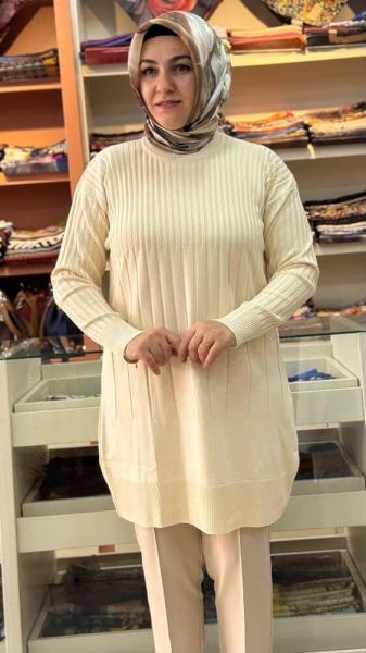 İnce Çizgili Merserize Triko Tunik Taş/1825