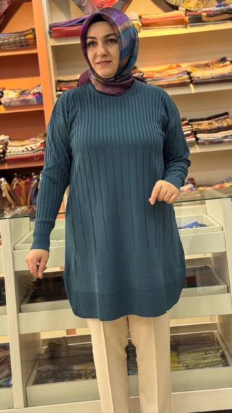 İnce Çizgili Merserize Triko Tunik Nefti/1825
