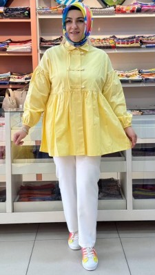 Bwest - İnci Düğme Detaylı Tunik Sarı/71302