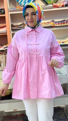 İnci Düğme Detaylı Tunik Pembe/71302 - Thumbnail