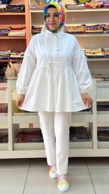 Bwest - İnci Düğme Detaylı Tunik Ekru/71302