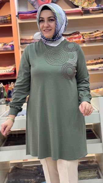 İncili Daire Desenli Tunik Yeşil/1623