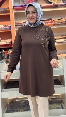 İncili Daire Desenli Tunik Kahve/1623 - Thumbnail