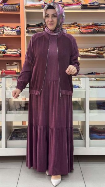İpek Cupra Ceketli Elbise Bordo/6067