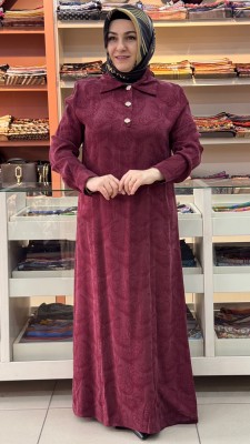 İpek Cupra Taş Düğmeli Elbise Bordo/5281 - Thumbnail