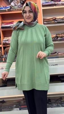 Işın Çizgili Triko Tunik Fıstık Yeşili/3190 - Thumbnail