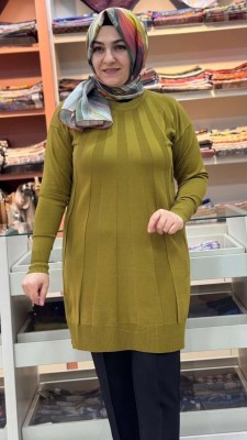 Işın Çizgili Triko Tunik Yağ Yeşili/3190 - Thumbnail