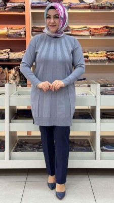 Işın Çizgili Triko Tunik Gri/3190 - Thumbnail