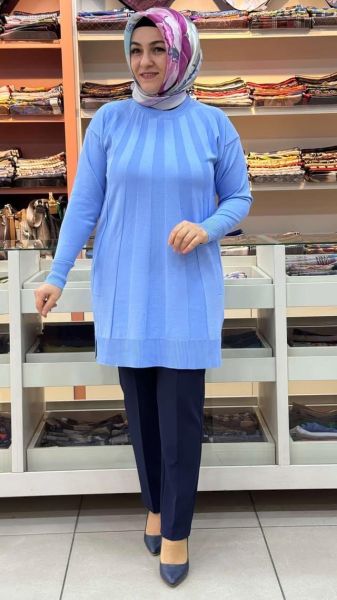 Işın Çizgili Triko Tunik Bebe Mavi/3190