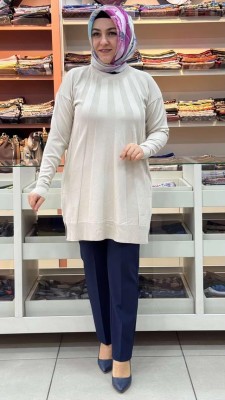 Işın Çizgili Triko Tunik Krem/3190 - Thumbnail