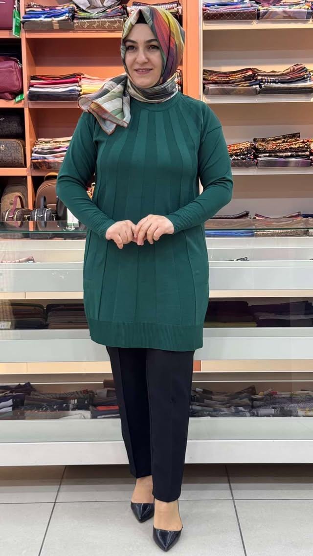  - Işın Çizgili Triko Tunik Zümrüt/3190