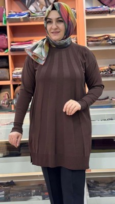Işın Çizgili Triko Tunik Acı Kahve/3190 - Thumbnail