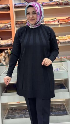 Işın Çizgili Triko Tunik Siyah/3190 - Thumbnail
