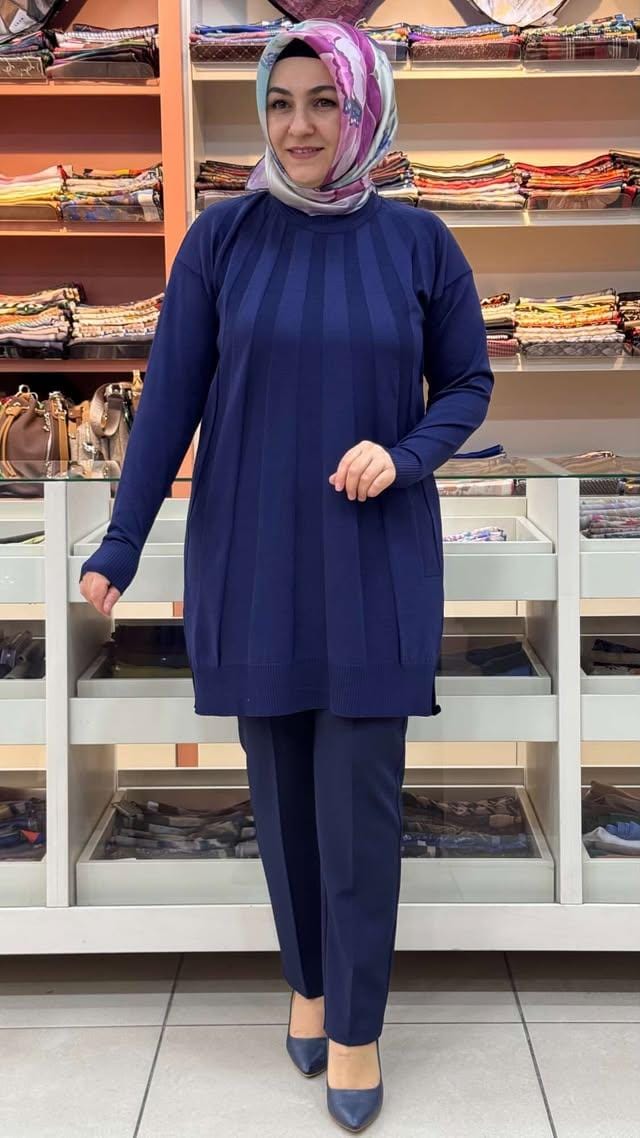  - Işın Çizgili Triko Tunik Lacivert/3190