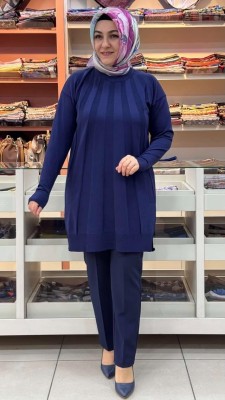  - Işın Çizgili Triko Tunik Lacivert/3190