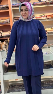 Işın Çizgili Triko Tunik Lacivert/3190 - Thumbnail