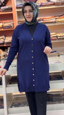 Jakar Desenli Triko Hırka Lacivert /3198 - Thumbnail