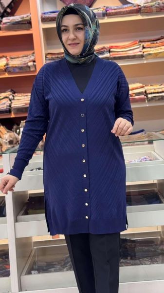 Jakar Desenli Triko Hırka Lacivert /3198