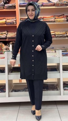  - Jakar Desenli Triko Hırka Siyah/3198