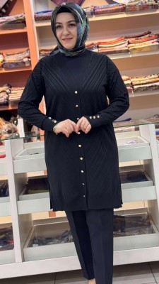 Jakar Desenli Triko Hırka Siyah/3198 - Thumbnail