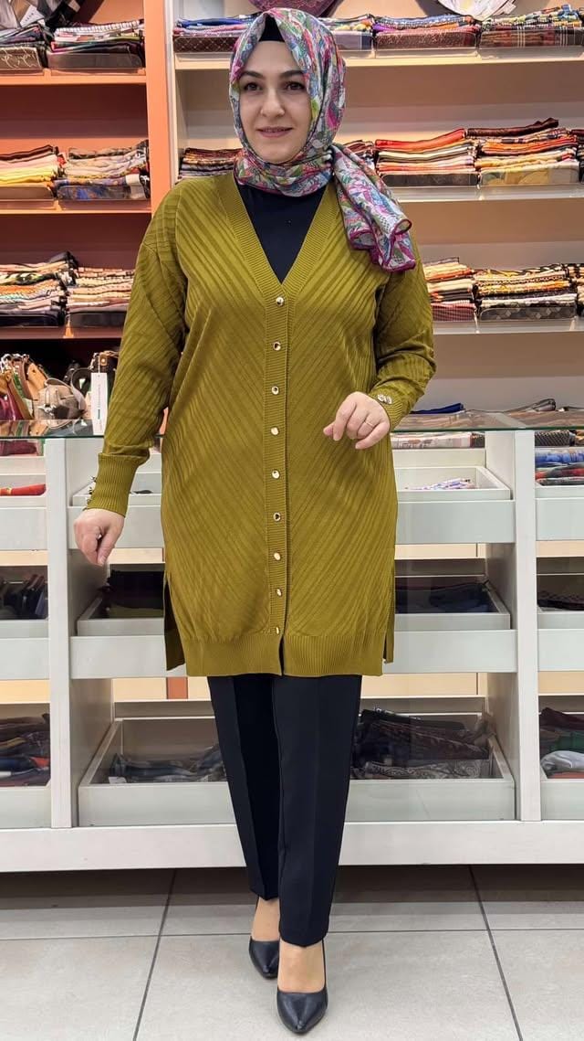  - Jakar Desenli Triko Hırka Yağ Yeşili/3198