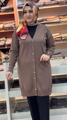 Jakar Desenli Triko Hırka Kahve/3198 - Thumbnail