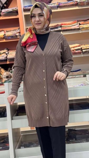 Jakar Desenli Triko Hırka Kahve/3198