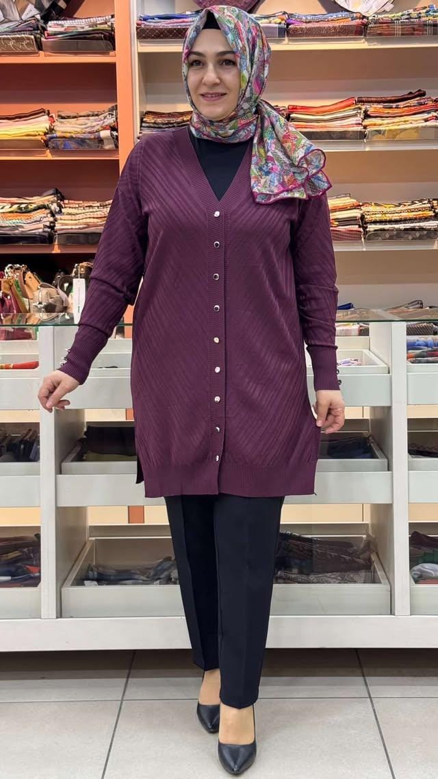  - Jakar Desenli Triko Hırka Mürdüm/3198