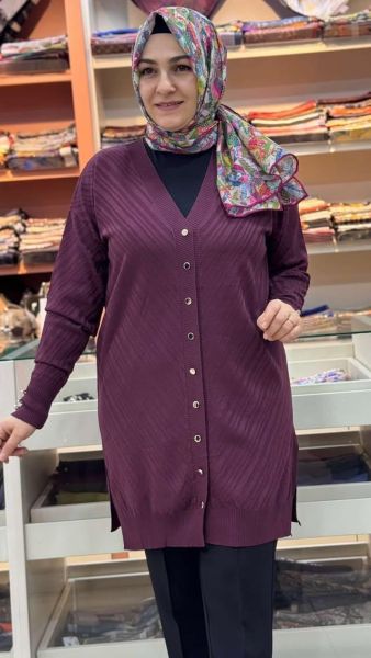 Jakar Desenli Triko Hırka Mürdüm/3198