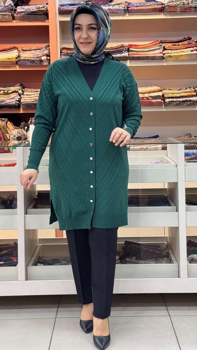  - Jakar Desenli Triko Hırka Zümrüt/3198