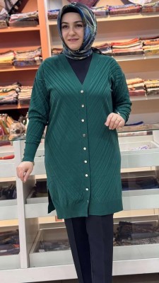 Jakar Desenli Triko Hırka Zümrüt/3198 - Thumbnail