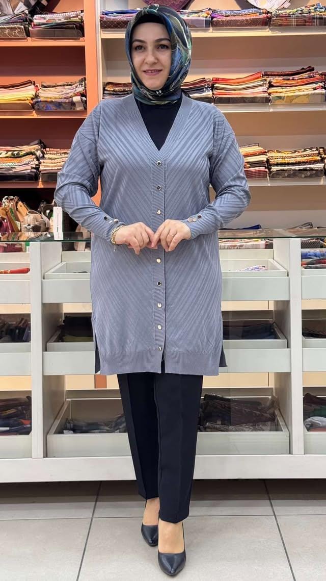  - Jakar Desenli Triko Hırka Gri/3198