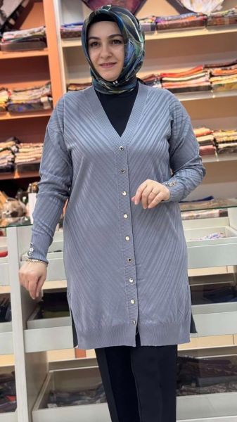 Jakar Desenli Triko Hırka Gri/3198