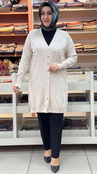 Jakar Desenli Triko Hırka Krem/3198