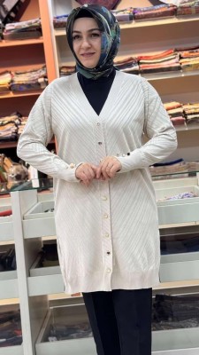 Jakar Desenli Triko Hırka Krem/3198 - Thumbnail