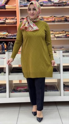  - Jakar Desenli Triko Tunik Yağ Yeşili/3192