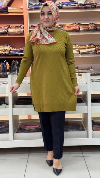 Jakar Desenli Triko Tunik Yağ Yeşili/3192