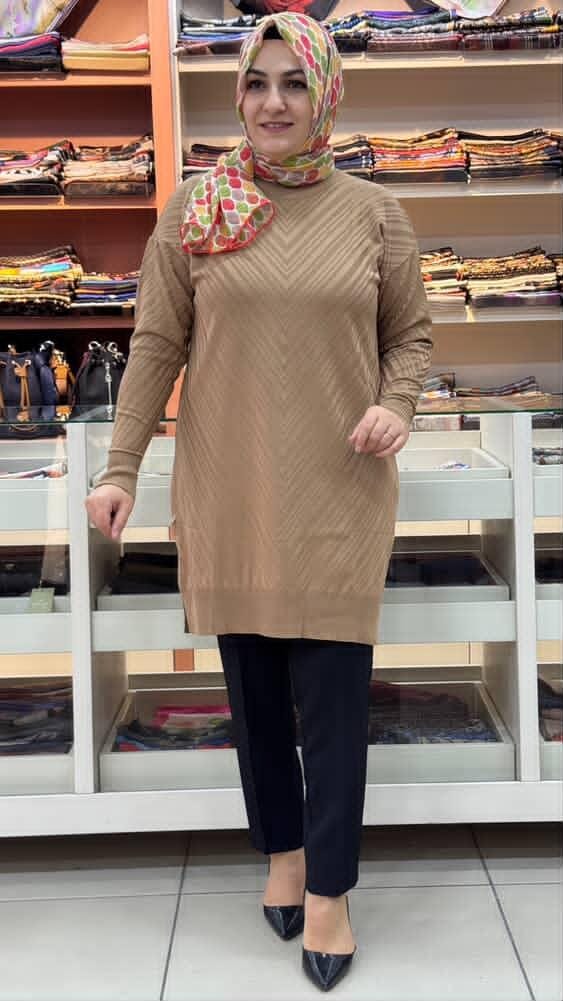  - Jakar Desenli Triko Tunik Sütlü Kahve/3192