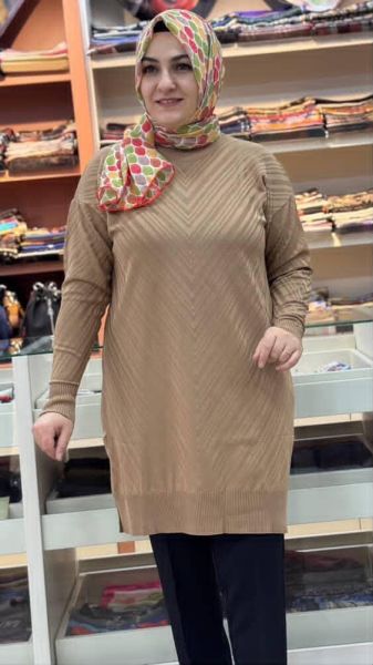 Jakar Desenli Triko Tunik Sütlü Kahve/3192