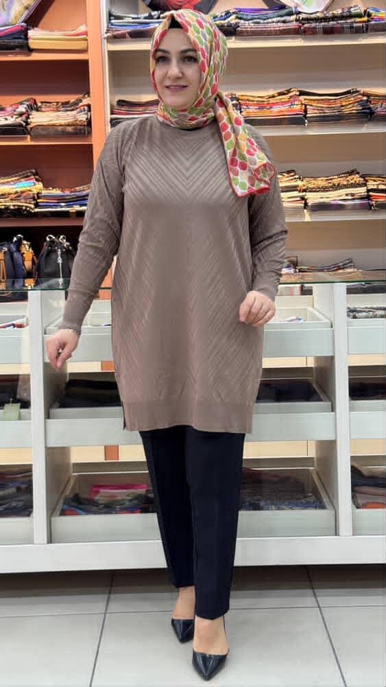  - Jakar Desenli Triko Tunik Vizon/3192