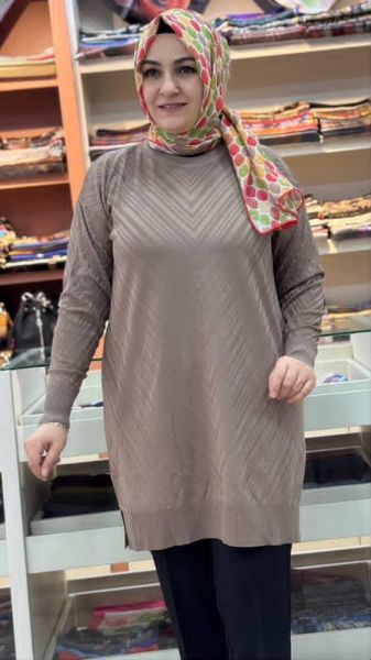 Jakar Desenli Triko Tunik Vizon/3192