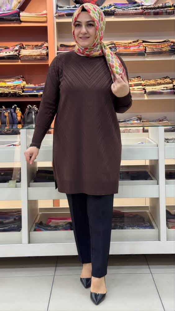  - Jakar Desenli Triko Tunik Acı Kahve/3192