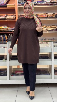 Jakar Desenli Triko Tunik Acı Kahve/3192 - Thumbnail