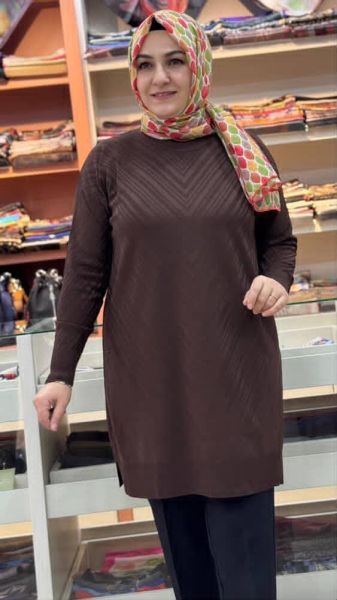 Jakar Desenli Triko Tunik Acı Kahve/3192
